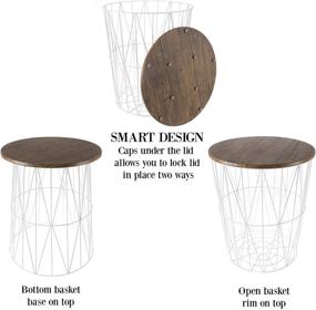 img 1 attached to 🏢 Stylish White Convertible Round Metal Basket Veneer Wood Top Accent Side Tables with Storage - Perfect for Home and Office (Set of 2)