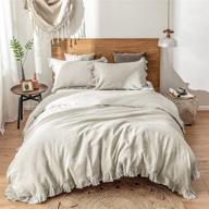 🛏️ vintage ruffled farmhouse bedding set - simple&amp;opulence 100% washed french linen duvet cover - king size (104''x92'') - 3 pc floral frill flax collection: 1 comforter cover, 2 pillowshams - high-end natural linen. logo