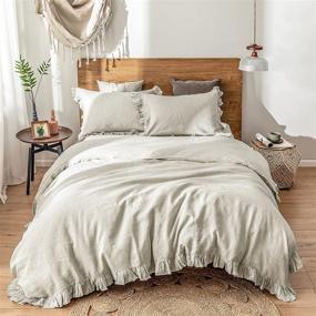 img 4 attached to 🛏️ Vintage Ruffled Farmhouse Bedding Set - Simple&amp;Opulence 100% Washed French Linen Duvet Cover - King Size (104''x92'') - 3 PC Floral Frill Flax Collection: 1 Comforter Cover, 2 Pillowshams - High-End Natural Linen.