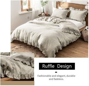 img 3 attached to 🛏️ Vintage Ruffled Farmhouse Bedding Set - Simple&amp;Opulence 100% Washed French Linen Duvet Cover - King Size (104''x92'') - 3 PC Floral Frill Flax Collection: 1 Comforter Cover, 2 Pillowshams - High-End Natural Linen.