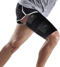 img 4 attached to 🦵 Thigh Compression Sleeve for Muscle Injury Recovery & Support - Adjustable Hamstring Wrap, Groin Brace for Men & Women (Black, Single)