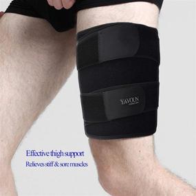 img 2 attached to 🦵 Thigh Compression Sleeve for Muscle Injury Recovery & Support - Adjustable Hamstring Wrap, Groin Brace for Men & Women (Black, Single)