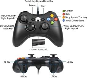 img 2 attached to 🎮 Reiso Xbox 360 Controller: Wired Gamepad for Microsoft Xbox 360 & Slim 360 PC Windows - USB Compatible (Black and Black)