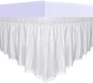 purefit satin silk pom pom ruffled bed skirt - adjustable elastic belt, 16 inch drop - easy to install, wrinkle free dust ruffle - bed frame cover for queen, king, and california king size beds - white logo
