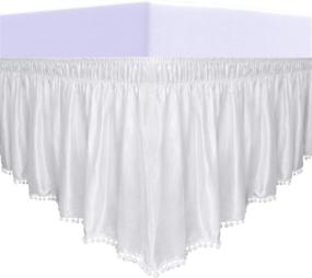 img 4 attached to PureFit Satin Silk Pom Pom Ruffled Bed Skirt - Adjustable Elastic Belt, 16 Inch Drop - Easy to Install, Wrinkle Free Dust Ruffle - Bed Frame Cover for Queen, King, and California King Size Beds - White