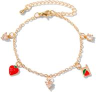 🍓 stylish and adorable maloyanve cute fruit bracelets: creative gold plated tassel strawberry cherry green leaves fruit food chain bracelet jewelry for women and girls logo