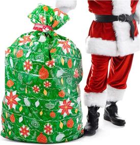 img 4 attached to 🎁 Jumbo Christmas Gift Bag - Extra Large 56”x36” Plastic Wrapping for Xmas Presents - Giant Size Heavy Duty Gift Sack with Tag & Tie - Perfect for Huge Gifts