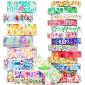 img 4 attached to 🌸 Floral Washi Tape Set 23 Rolls: Perfect for Bullet Journaling, Crafts, Scrapbook Supplies, Wrapping & More! Wide and Skinny (8/15mm)