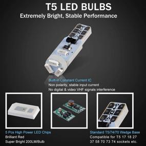 img 1 attached to 🔴 BRISHINE 10X светодиодные лампы T5 в блестящем красном цвете - ошибка бесплатный Canbus, чипсеты 3014, идеально подходят для внутреннего кластера приборов, приборной доски и указателей скорости AC-световых устройств