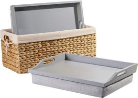 img 4 attached to 🪑 Elevate Your Comfort: Discover the Rossie Home Wood Lap Trays with Basket Set - Calming Gray - Style No. 70105