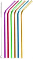 🌈 6-piece 10.5" stainless steel reusable drinking straws set - rainbow colorful metal straws for 20oz and 30oz stainless tumblers rumblers cold beverages - includes free cleaning brush - bent logo