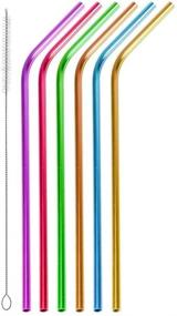 img 4 attached to 🌈 6-Piece 10.5" Stainless Steel Reusable Drinking Straws Set - Rainbow Colorful Metal Straws for 20oz and 30oz Stainless Tumblers Rumblers Cold Beverages - Includes Free Cleaning Brush - Bent