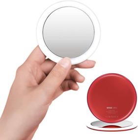 img 4 attached to MINE MIRS 3-in-1 Makeup Compact Mirror with Dimmable LED Lights, Portable Illuminated Mirror for Pocket & Purse, Touch Control, Mirror Case Included, 3.1'' (Red)