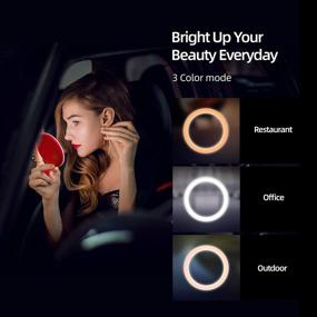 img 3 attached to MINE MIRS 3-in-1 Makeup Compact Mirror with Dimmable LED Lights, Portable Illuminated Mirror for Pocket & Purse, Touch Control, Mirror Case Included, 3.1'' (Red)