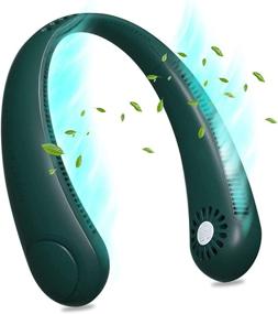 img 4 attached to 🌀 Bladeless Rechargeable Neck Fan - Hands-Free, Adjustable Width, 3 Speeds - Perfect for Office, Camping, Sports, and Traveling (Dark Green, 3 Speeds)