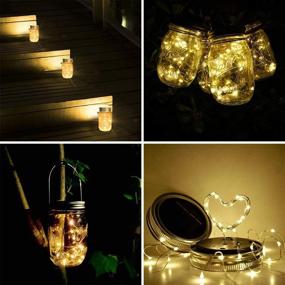 img 1 attached to 🌞 Solar Mason Jar Lights, 4 Pack 20 LED Waterproof Fairy Firefly Jar Lids String Lights - Warm White: Perfect Patio, Yard, Garden, Wedding, and Easter Decoration