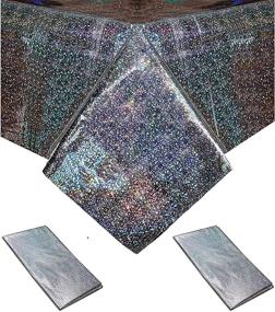 img 4 attached to Iridescent Plastic Table Covers, Silver Holographic Foil (54 x 108 in, Pack of 3)