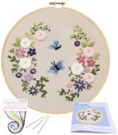 🌸 complete embroidery starter kit - includes floral pattern embroidery fabric, bamboo embroidery hoop, color threads and tools kit - ideal for cross stitching (flower and butterfly design) logo