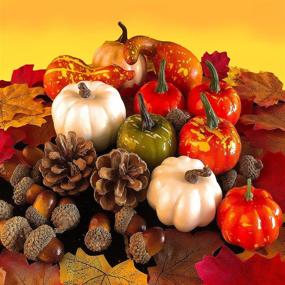 img 3 attached to 🎃 86-Piece Halloween Artificial Pumpkins with Mini Fake Pumpkins, Maple Leaves, Acorns, Pine Cones for Garland, Thanksgiving Decor, Artificial Vegetables, Fall Decorations