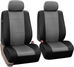 img 1 attached to 🚘 FH-PU001102 Car Front Bucket Seat Covers: Stylish Gray/Black PU Leather Protection