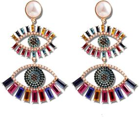 img 4 attached to 😈 Rainbow Crystal Evil Eye Earrings: Hypoallergenic Halloween Funny Jewelry for Women and Teen Girls