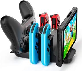 img 4 attached to 🔌 LVFAN 6-in-1 Charger Dock for Nintendo Switch: LED Indicator, Supporting Pro Controller, NS Joycon, 4 Joy-Cons, and 2 Type-C Cables Simultaneous Charging