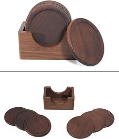 img 2 attached to 🍻 Premium 6-Piece Walnut Dark Wood Coaster Set with Holder - Ideal for Coffee and Beer