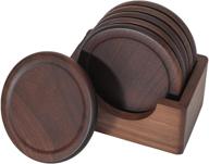 🍻 premium 6-piece walnut dark wood coaster set with holder - ideal for coffee and beer logo