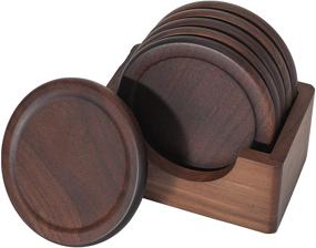 img 4 attached to 🍻 Premium 6-Piece Walnut Dark Wood Coaster Set with Holder - Ideal for Coffee and Beer