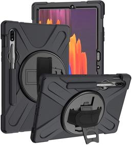 img 4 attached to 📱 KIQ Galaxy Tab S7 Plus 12.4 Case - Shockproof Dual-Layer Cover with Kickstand, Handstrap, Shoulderstrap - Durable Protection for Samsung Galaxy Tab S7+ 2020 (SM-T970) - Shield Black