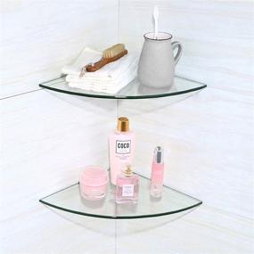 img 2 attached to 🛁 Mokhome Bathroom Glass Corner Shelf - Clear Tempered Glass Shower Caddy, Floating Wall Mount 9x9 inch Home Decor Holder with Copper Bracket - Thick 8MM Shelf