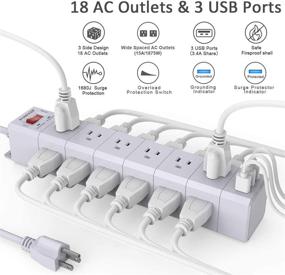 img 3 attached to ⚡️ POWSAF Удлинитель с защитой от перенапряжений (трехсторонний) с кабелем длиной 6 футов, 18 розетками и 3 портами USB, Кабель длиной 6 футов, прочный (1875Вт/15А), сертифицирован ETL, белый (1)