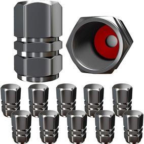 img 4 attached to 🔧 Enhanced Tire Valve Caps (12 Pack) - Heavy-Duty Stem Covers with O Rubber Seal for Dust-Proof Protection - Hexagon Design, All-Weather & Leak-Proof Air Protection - Lightweight Universal Aluminum Alloy (Gun Gray)