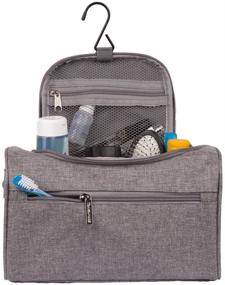 img 1 attached to 🧳 TravelMore Gray Hanging Travel Toiletry Bag Organizer & Medicine Bag: Compact Dopp Kit with Hook for Toiletries, Shaving, and Makeup - Ideal for Men and Women