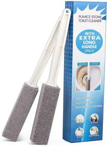 img 4 attached to 2-Pack Natural Pumice Stone Brush Toilet Bowl Cleaner | Long Handle for Efficient Household Cleaning | Ideal for Toilet, Pool, Bathroom, Tiles & BBQ Grills | Effective Hard Water Ring Remover