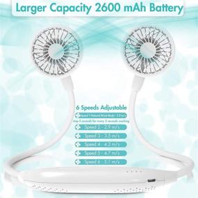 img 1 attached to Portable Neck Fan - Hands-Free, Ultra-Quiet USB Fan with 6 Speeds and Strong Wind for Outdoor Travel - White