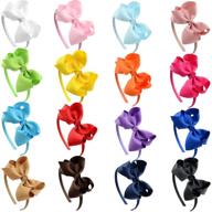 🎀 set of 16 grosgrain ribbon headbands with hair bows - plastic hair hoops for baby girls and kids - hair accessories logo