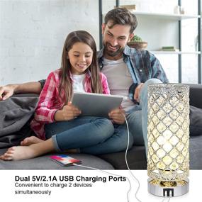 img 1 attached to 💡 Set of 2 Crystal Touch Control Table Lamps, 3-Way Dimmable Bedside Nightstand Desk Lamps with Dual USB Charging Ports. Small Decorative Lampshade & Night Light for Bedroom Living Room, LED Bulbs Included