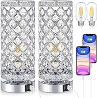 💡 set of 2 crystal touch control table lamps, 3-way dimmable bedside nightstand desk lamps with dual usb charging ports. small decorative lampshade & night light for bedroom living room, led bulbs included логотип