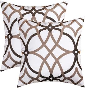 img 3 attached to 🔥 H.VERSAILTEX Original Velvet Cushion Covers 18x18: Set of 2 Luxury Throw Pillow Covers for Living Room Décor - Taupe and Brown Geo Pattern