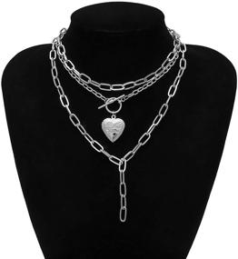 img 1 attached to HMOOY Heart Shaped Photo Locket Pendant Layered Necklace: Trendy Punk Chain Statement Jewelry for Women and Teens