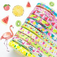 50 yards summer fruit trims printed grosgrain ribbons - ideal for diy wreaths, crafts & parties - ice cream, beach, lemon, watermelon decorative ribbon - 3/8 inch x 5 yards - 10 rolls logo