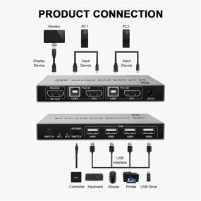 img 3 attached to 🖥️ Pubioh DisplayPort KVM Switch 2 Port 8K 60Hz: Share Keyboard Mouse Printer Monitor for 2 Computers, Laptop, PC, Xbox, HDTV - Includes 2x USB Cable, 1x Switch Button Cable, 1x Power Cable