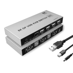 img 4 attached to 🖥️ Pubioh DisplayPort KVM Switch 2 Port 8K 60Hz: Share Keyboard Mouse Printer Monitor for 2 Computers, Laptop, PC, Xbox, HDTV - Includes 2x USB Cable, 1x Switch Button Cable, 1x Power Cable