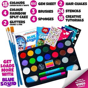 img 4 attached to 🎃 Blue Squid Halloween Makeup Kit: Ultimate Face Paint Kit for Kids - 22 Colors, 160pcs, Stencils, Gems, Hair Chalks, Brushes, Glitter, Sponges, Booklet & more!