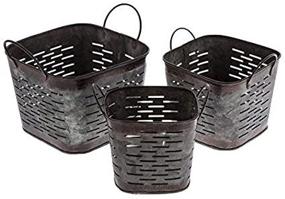 img 2 attached to 🌿 Rustic Dark Galvanized Metal Square Olive Buckets: Set of 3 - Perfect for Home Décor or Organic Gardening