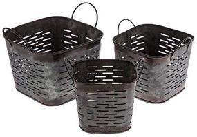 img 3 attached to 🌿 Rustic Dark Galvanized Metal Square Olive Buckets: Set of 3 - Perfect for Home Décor or Organic Gardening