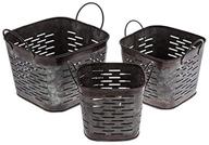 🌿 rustic dark galvanized metal square olive buckets: set of 3 - perfect for home décor or organic gardening логотип