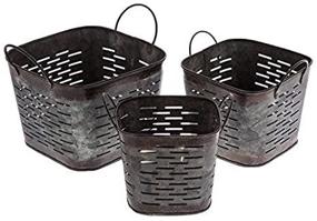 img 4 attached to 🌿 Rustic Dark Galvanized Metal Square Olive Buckets: Set of 3 - Perfect for Home Décor or Organic Gardening