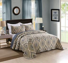 img 3 attached to 🛏️ MarCielo Dark Grey Queen Size Printed Quilted Bedspread Set, Lightweight Oversize Bedspread Ensemble, Joni